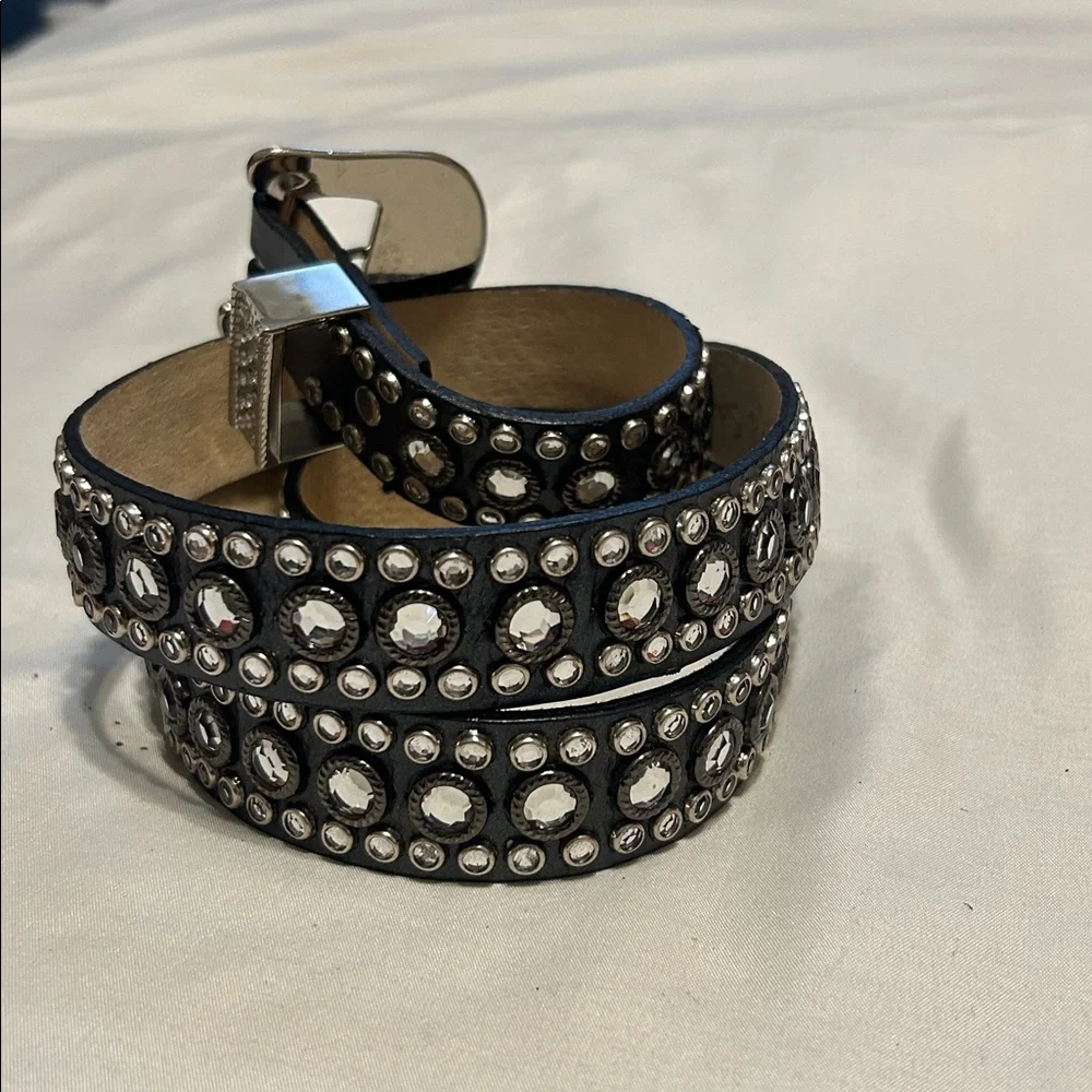 Olga Santini rhinestone leather belt Western Cowgirl